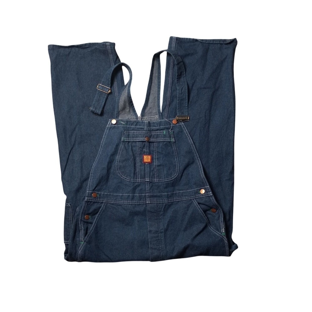 Big Ben By Wrangler Mens Denim Bib Overalls Dark Wash Made In USA 38x30 Workwear